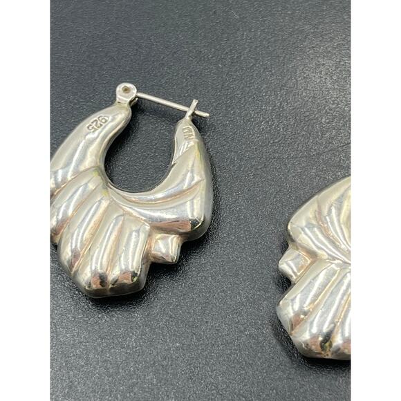 ND Norwegian Designs Vintage Puffy 925 Sterling Silver Vintage Hoop Earrings - Picture 10 of 10
